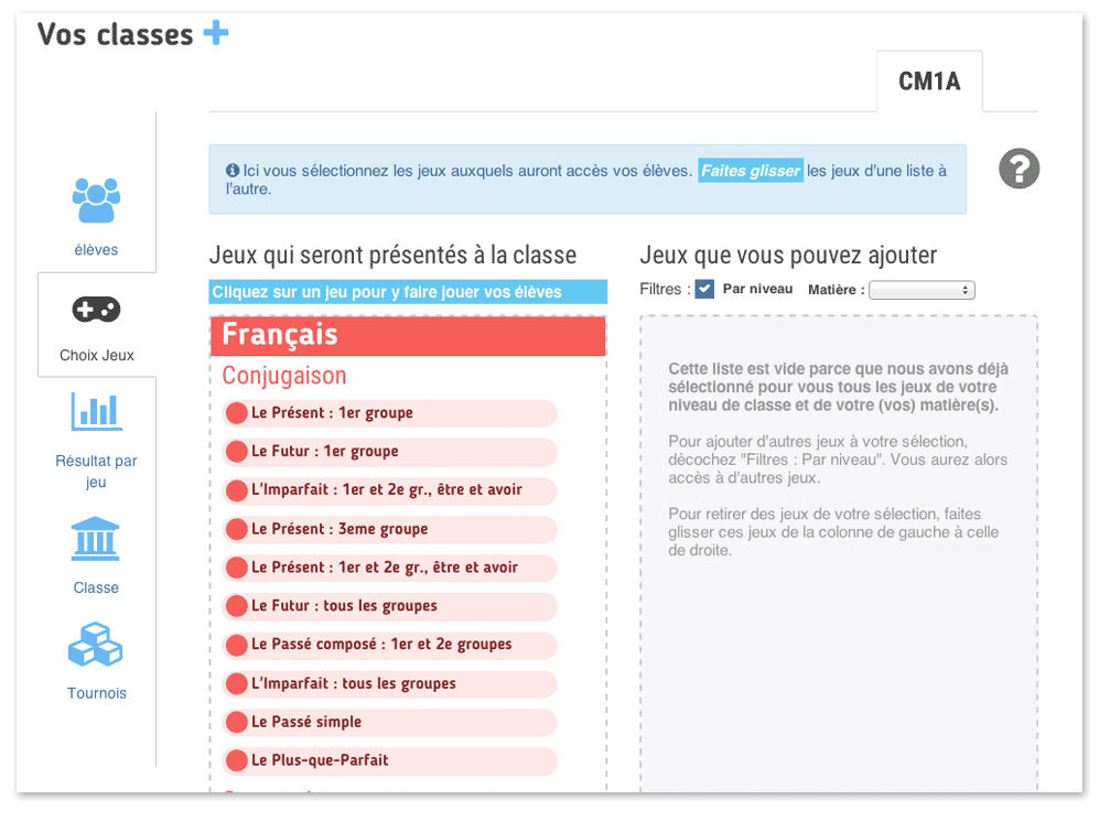 Page choix jeux vide